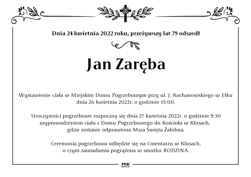 Jan Zaręba - nekrolog